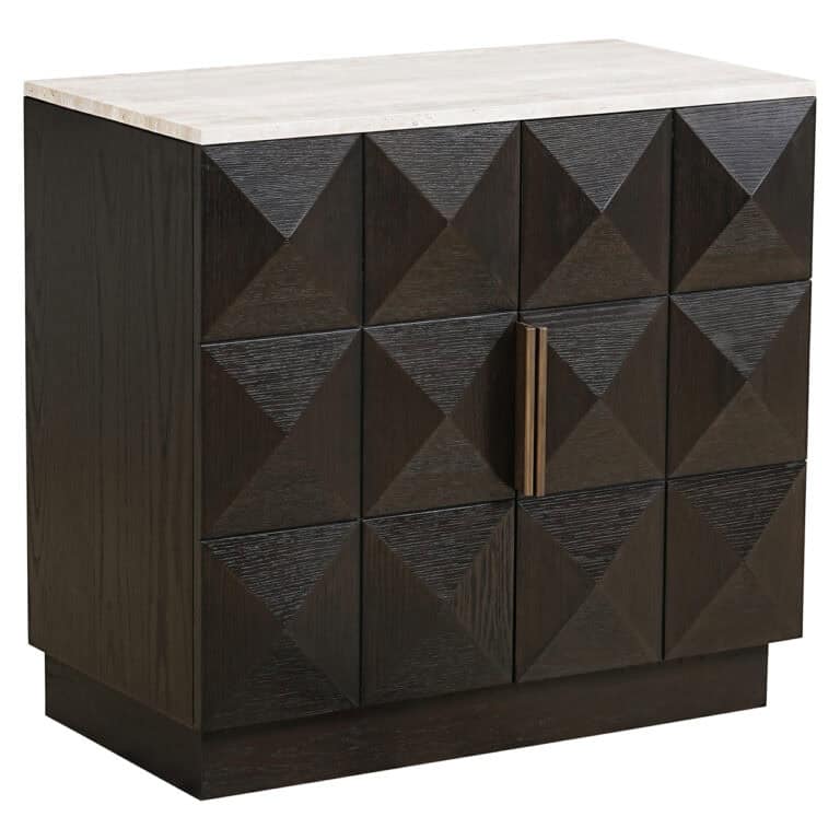 Modern dressoir Claremont met geometrisch patroon in bruin en wit.