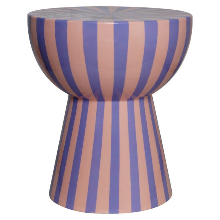 Bijzettafel Valeria in lavendel met blauwe strepen, modern design.