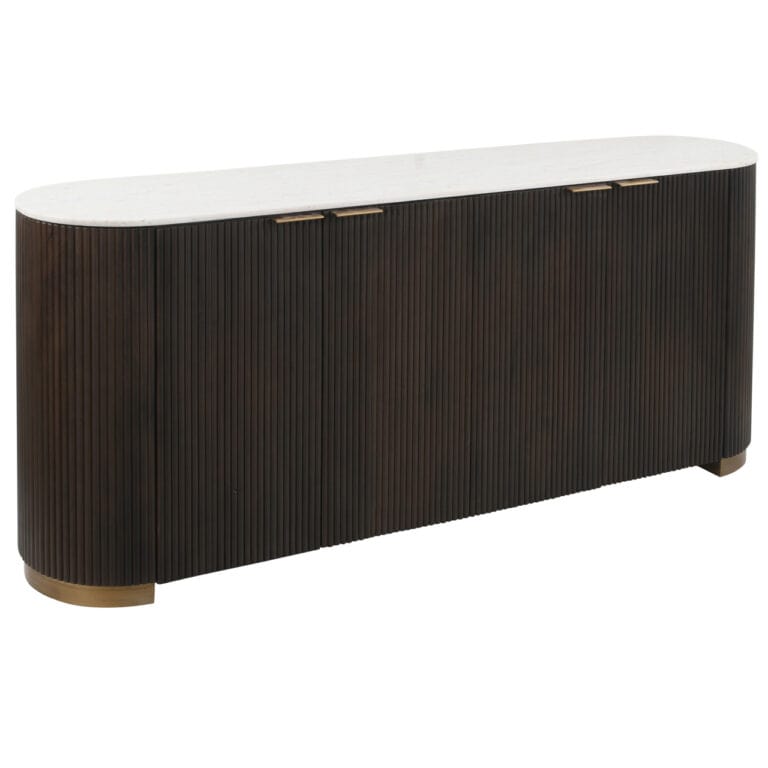Elegant bruin dressoir Mayfield met witte bovenkant, modern design.