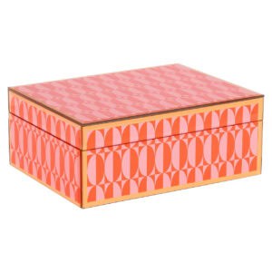 Rosa Aufbewahrungsbox „ Abba “ mit geometrischem Muster.