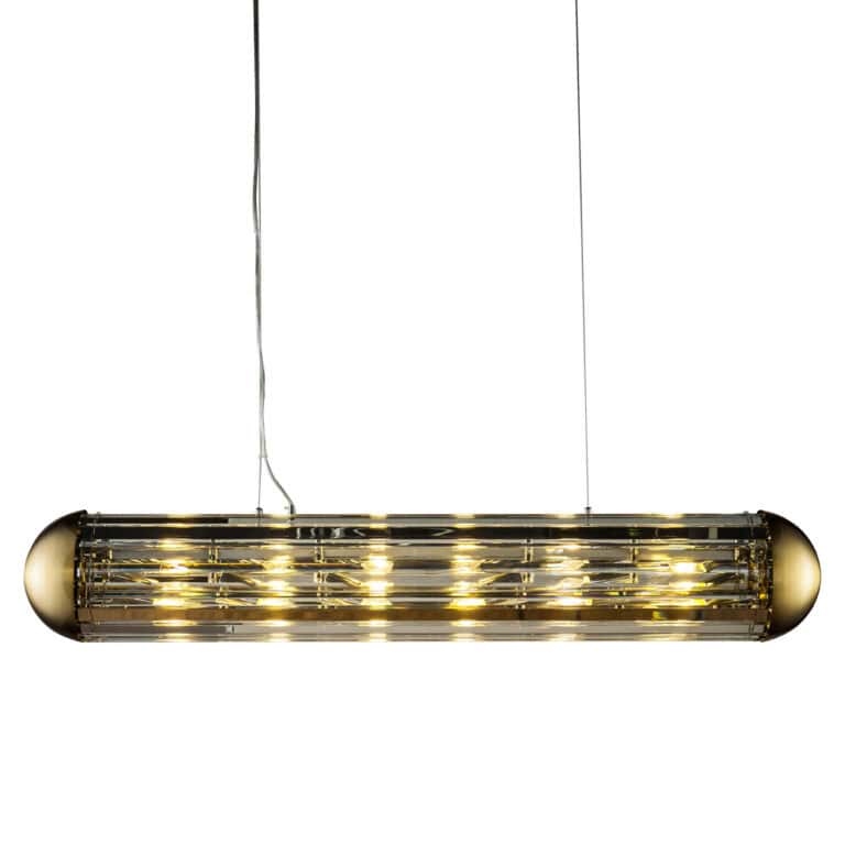 Moderne hanglamp Mula in bronze met glazen elementen voor stijlvolle verlichting.