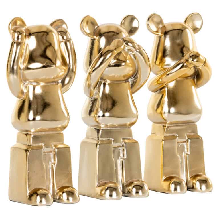 Set van 3 gouden decoratieve beren, modern design, luxe uitstraling.