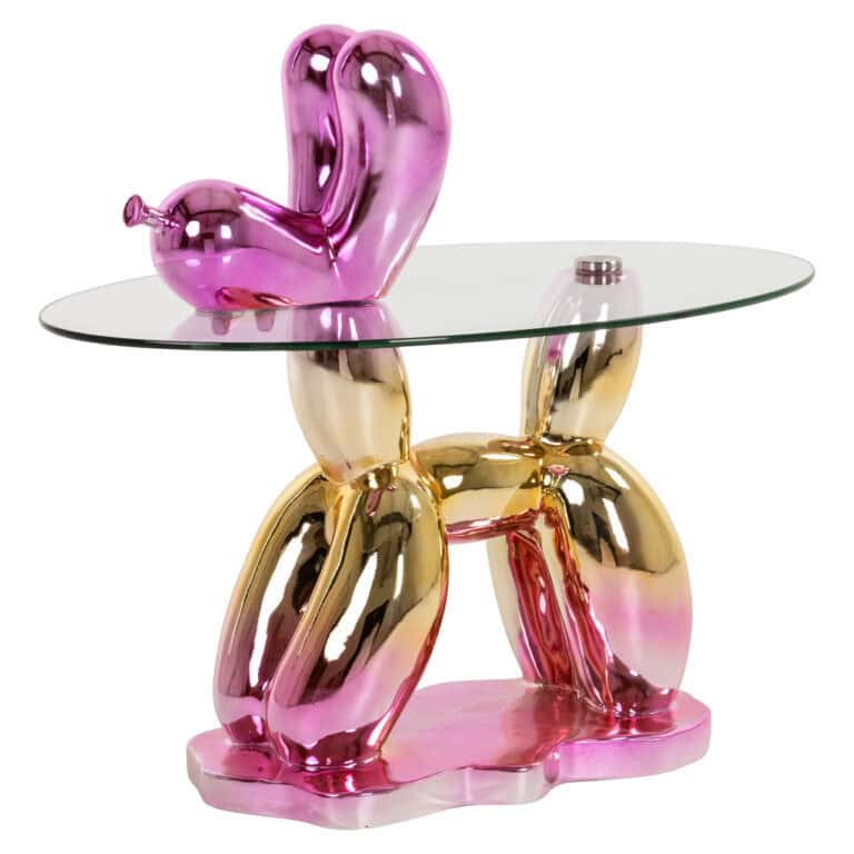 Unieke bijzettafel Usha pink met glanzende sculptuur basis.
