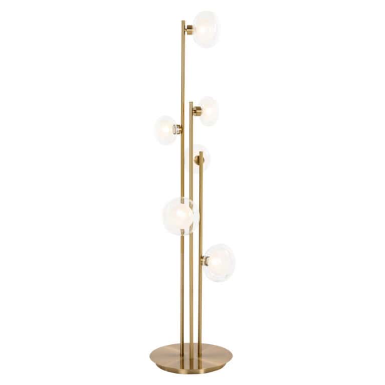 Luxe vloerlamp met gouden afwerking en glazen bollen voor moderne interieurs.