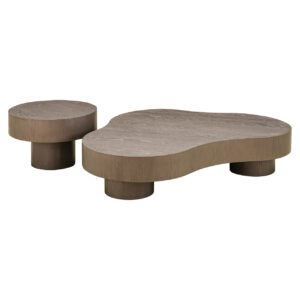 Modern wooden coffee table and side table with a natural finish.