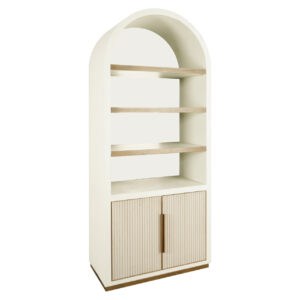 Meuble de rangement Tivoli avec planches ouvertes planches partie inférieure fermée.