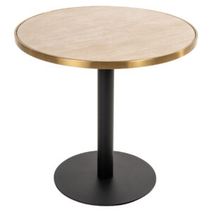 Bistrotafel Brazza beige 80Ø met goudrand en zwarte poot.