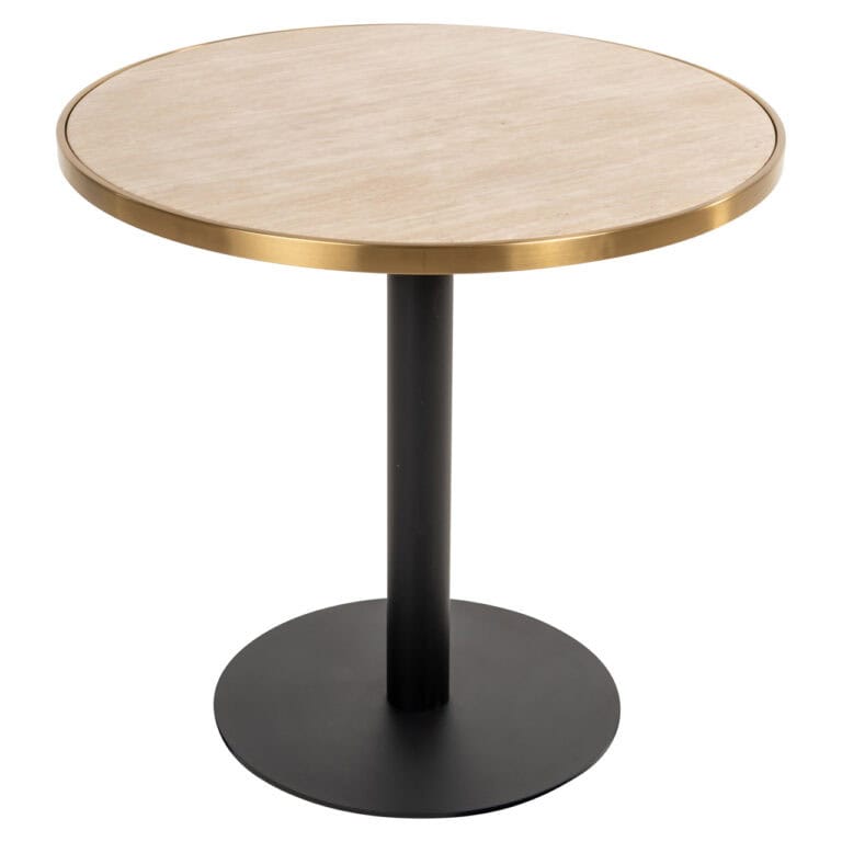Brazza Beige Bistro Table, 80Ø, with gold trim and black legs.