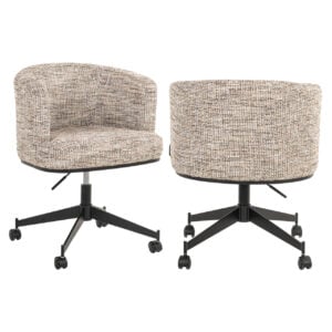 Trendy nature swivel eetkamerstoel met wieltjes en stoffen bekleding.