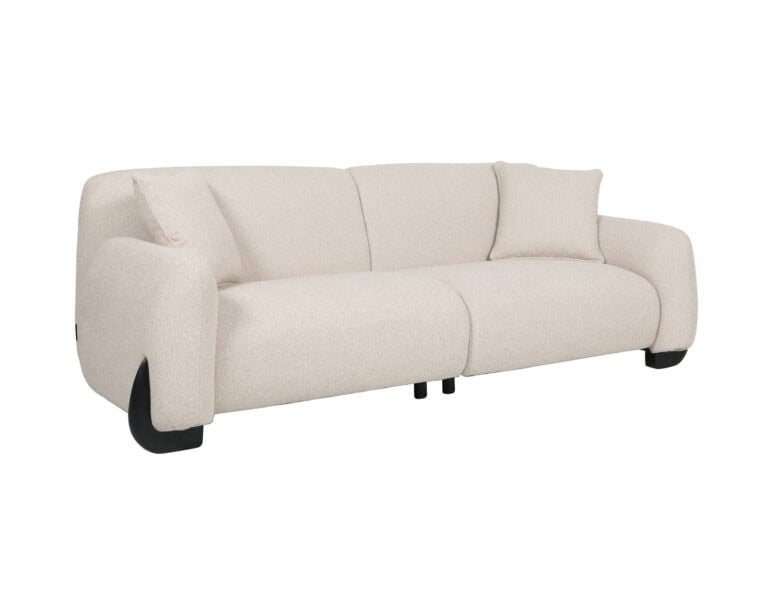 Weißer, moderner „ Sofa “ mit Kissen für das Wohnzimmer.