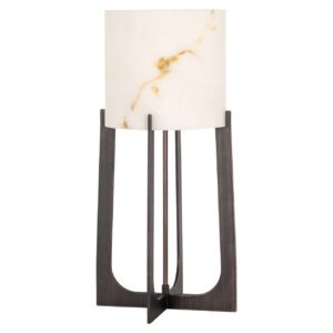 Moderne Tischlampe „Loura“ mit bronzefarbener Oberfläche und Lampenschirm aus Marmor.