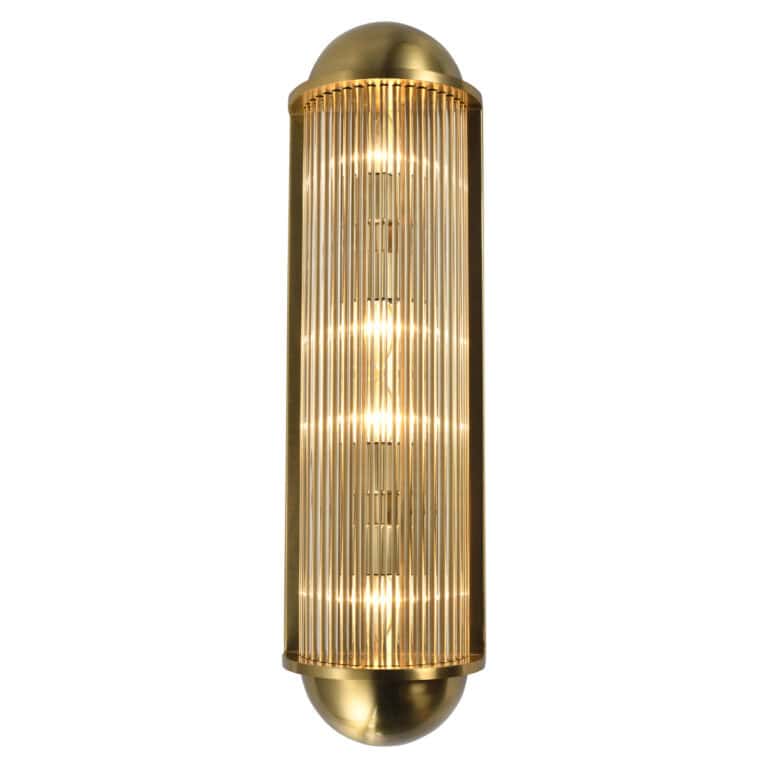 Elegante Wandleuchte „Leeza“ in der Ausführung „ brushed  “gold mit vertikalen Glasleisten.