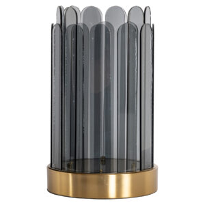 Stilvolle Daisey-Rauch windlicht e mit Glaselementen und goldenem Sockel.