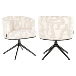 Moderne beige graffic swivel eetkamerstoel met zwarte poot.