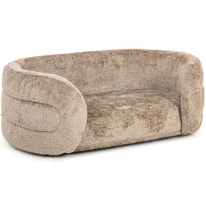 Luxuriöses Hundebett aus Chenille in der Farbe „ taupe “ mit weichem Bezug.