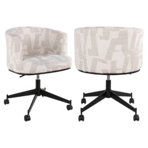 Beige graffic Drehbarer Esszimmerstuhl mit Rollen und schwarzem Gestell.
