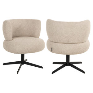 Modern Alexis swivel chair with a black base and soft upholstery.