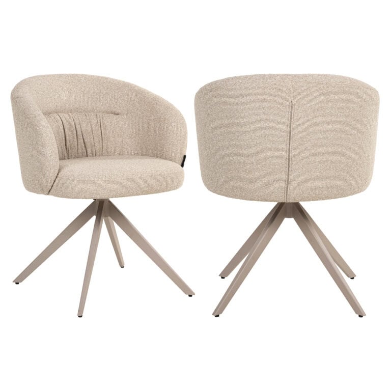 Moderne Olivia eetkamerstoel in biscotti met draaibaar ontwerp.