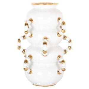 Élégant vase blanc aux détails dorés, idéal pour la décoration d'intérieur.