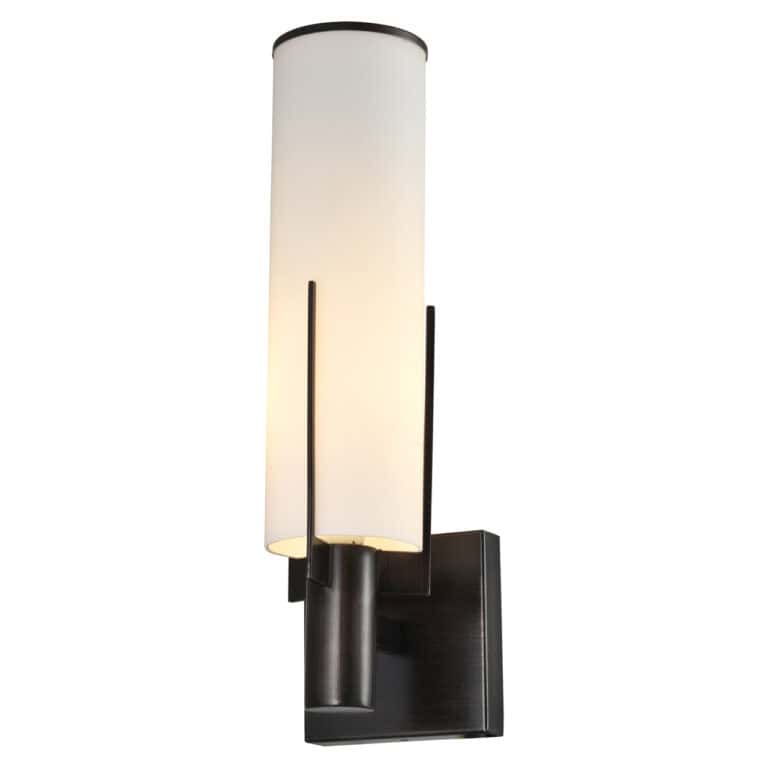 Moderne wandlamp Magly in bronze met wit glas voor interieur.