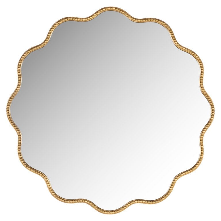 An elegant gold mirror with a graceful frame, perfect for luxurious interior decoration.