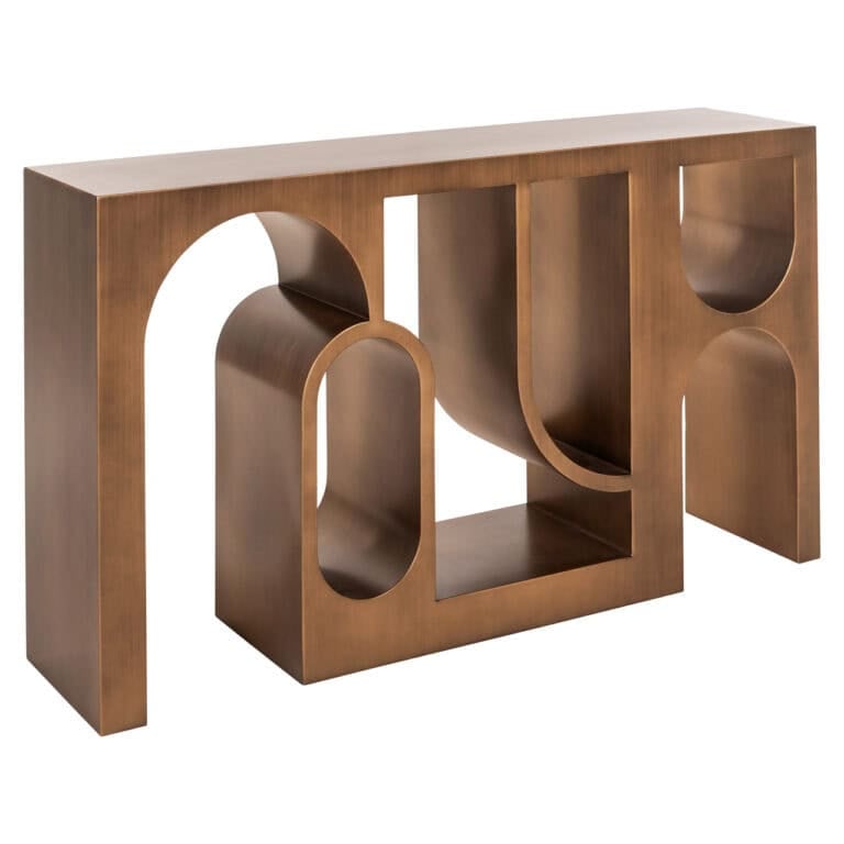 Moderne Konsole von „ brushed “ in Gold mit einzigartigen geometrischen Formen.