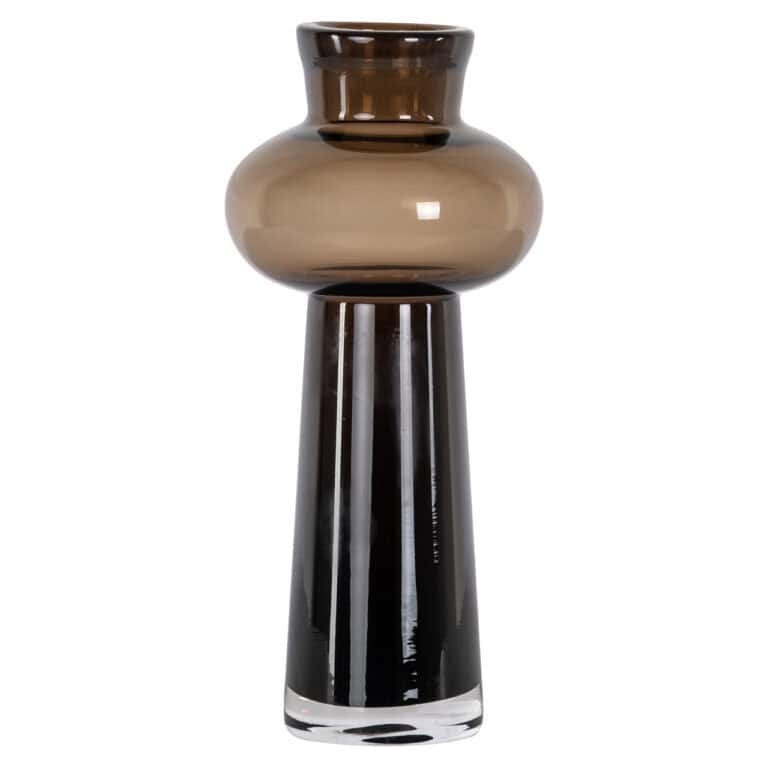 Elegante glazen vaas in bruin en zwart voor decoratie.