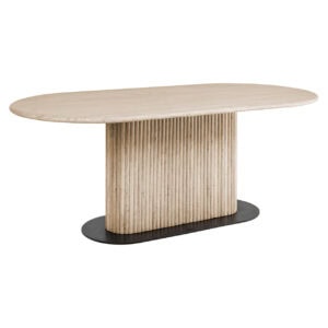 La Cantera -Esstisch, beige, 200, mit Rippenmuster und schwarzem Gestell.