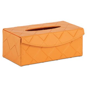 Dekorative orangefarbene Taschentuchbox „ Molly “ mit geometrischem Muster.