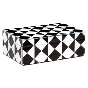 Grote opbergdoos Silas in zwart-wit met geometrisch patroon.