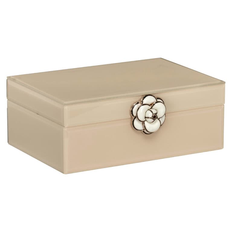 Small ivory-colored storage box with a flower bud lid.