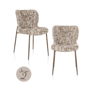 set de 2 Chaises de salle à manger Odarby en tissu Omara marron, avec pieds en bois.