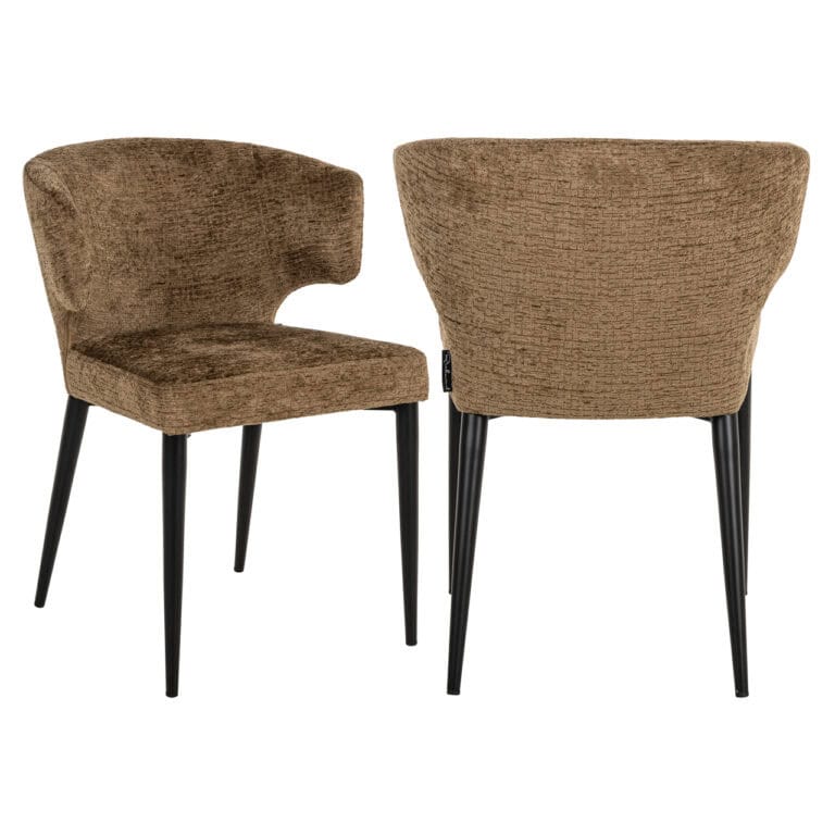 Eetkamerstoel Taylor brandy fusion met zwarte poten, comfortabel en stijlvol.