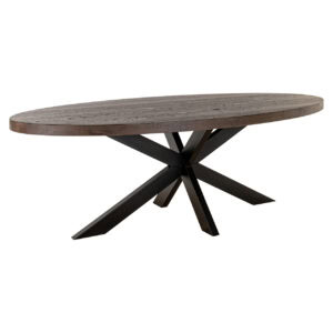 Watson dining table Watson a dark wood top and black base.