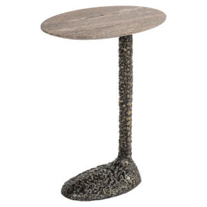 Bijzettafel Arosa in bruin met zwart metalen voet, modern design.