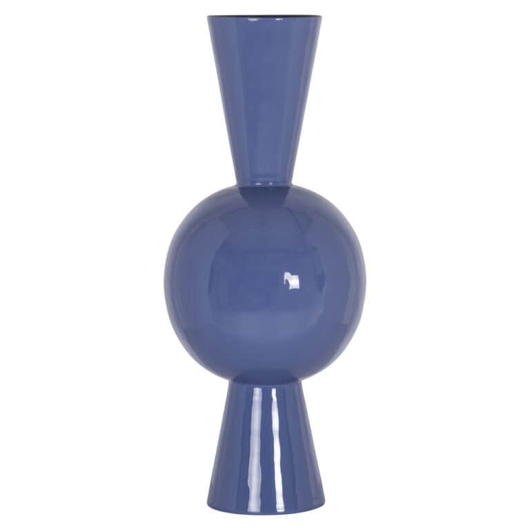 Élégant vase bleu à la forme originale, idéal pour un intérieur moderne.