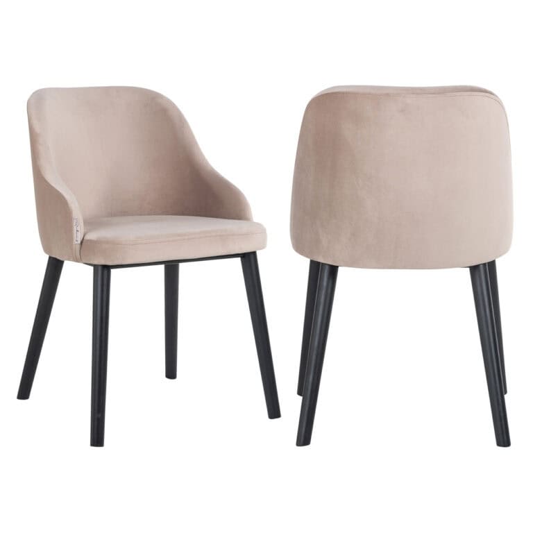 Eetkamerstoel Twiggy met beige bekleding en zwarte poten.