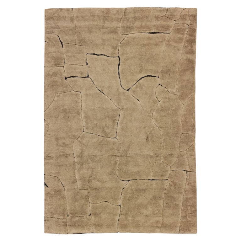 Bruin vloerkleed met een gebarsten patroon, 300x400 cm, voor stijlvolle interieurs.