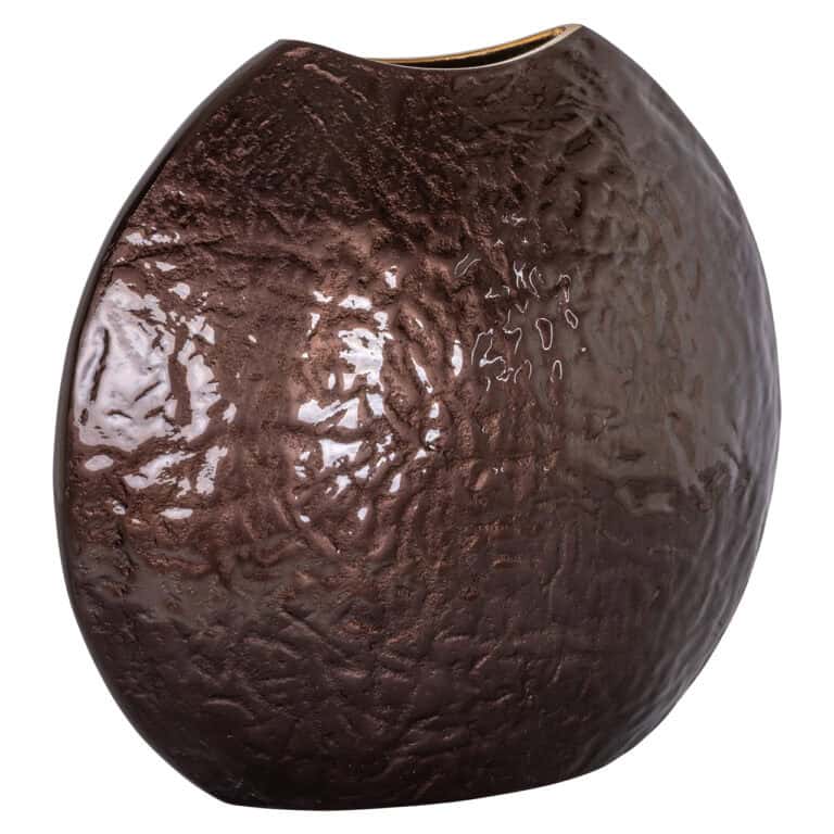 Donkerbruine vaas met textuur en glans, modern design.