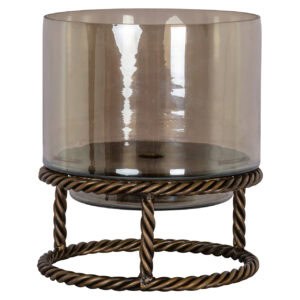 Small antique brass " Hurricane light " on a metal stand.