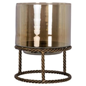 Large antique " Hurricane light " Ropia made of bronze with a metal stand.