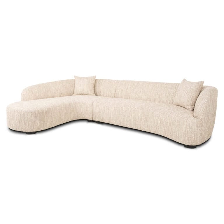 Bank Pandora beige angora lounge bank met kussens voor woonkamer.