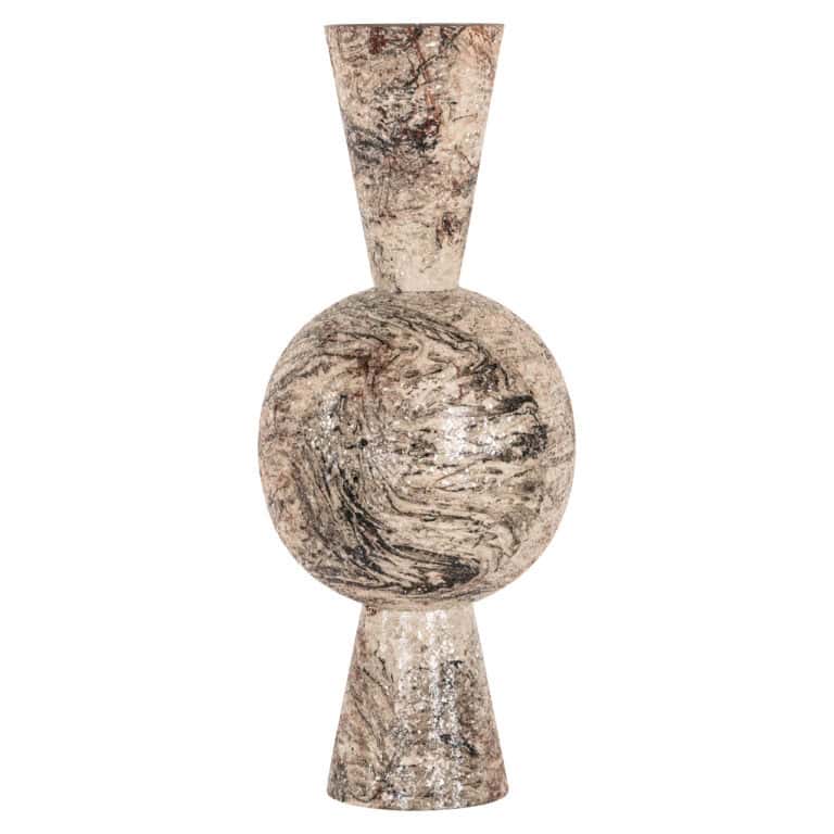 Modern beige vase with a marble pattern for interior decoration.
