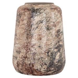 Beigefarbene Vase „Dena“ mit Marmormuster zur Innendekoration.