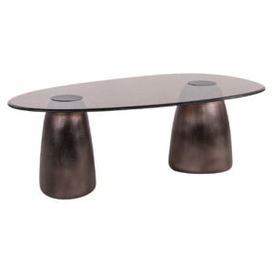 Bronzen ovalen salontafel met twee stevige poten.