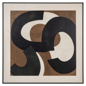 Abstrakte Kunst mit braunen, schwarzen und weißen Formen als Wanddekoration.