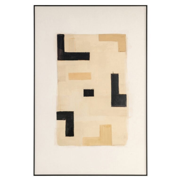 Abstracte Vortex beige kunstwerk met zwarte en beige vormen.