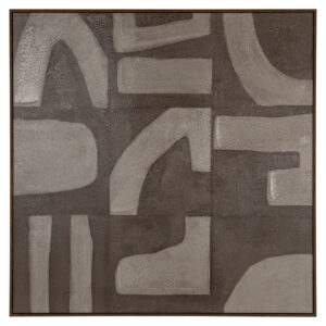 Moderne abstrakte Wandkunst mit sandfarbenen geometrischen Formen.