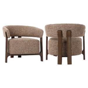 Chaise longue Chaise en tweed marron avec structure en bois.