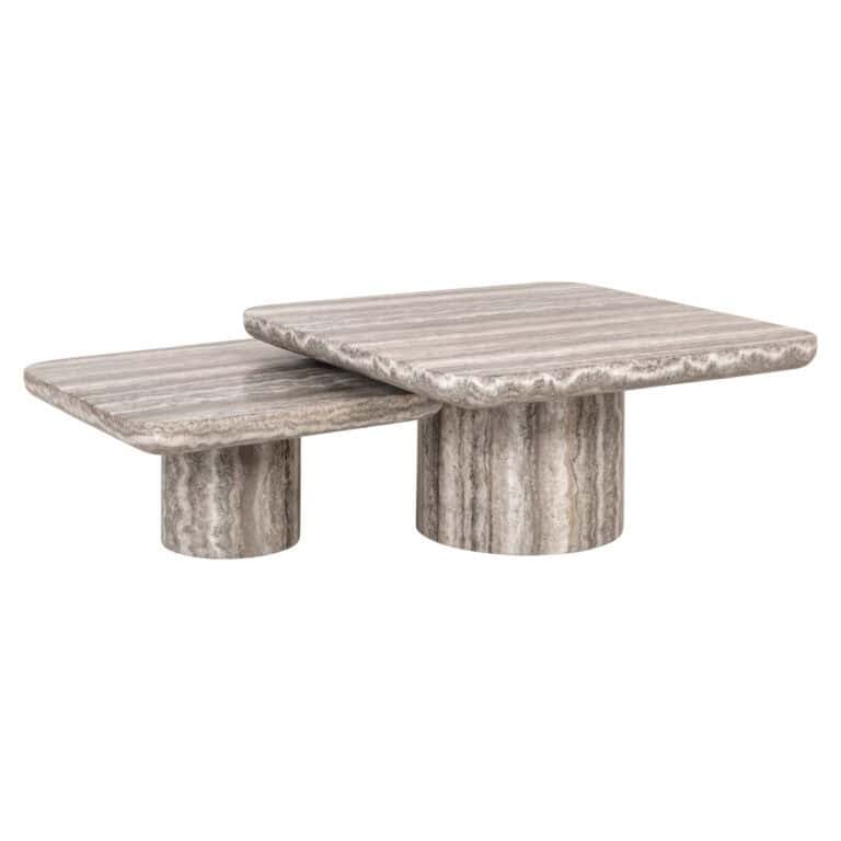 Moderne salontafel set van twee in Dulce grey kleur met marmeren uitstraling.
